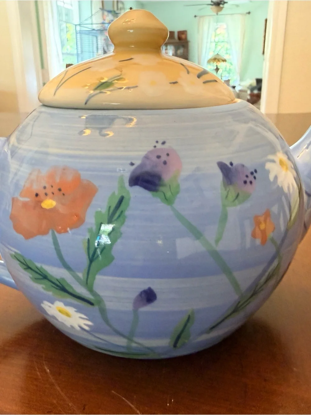 Vintage 1989 Hartstone Pottery Blue Wildflower Ceramic Teapot With Lid